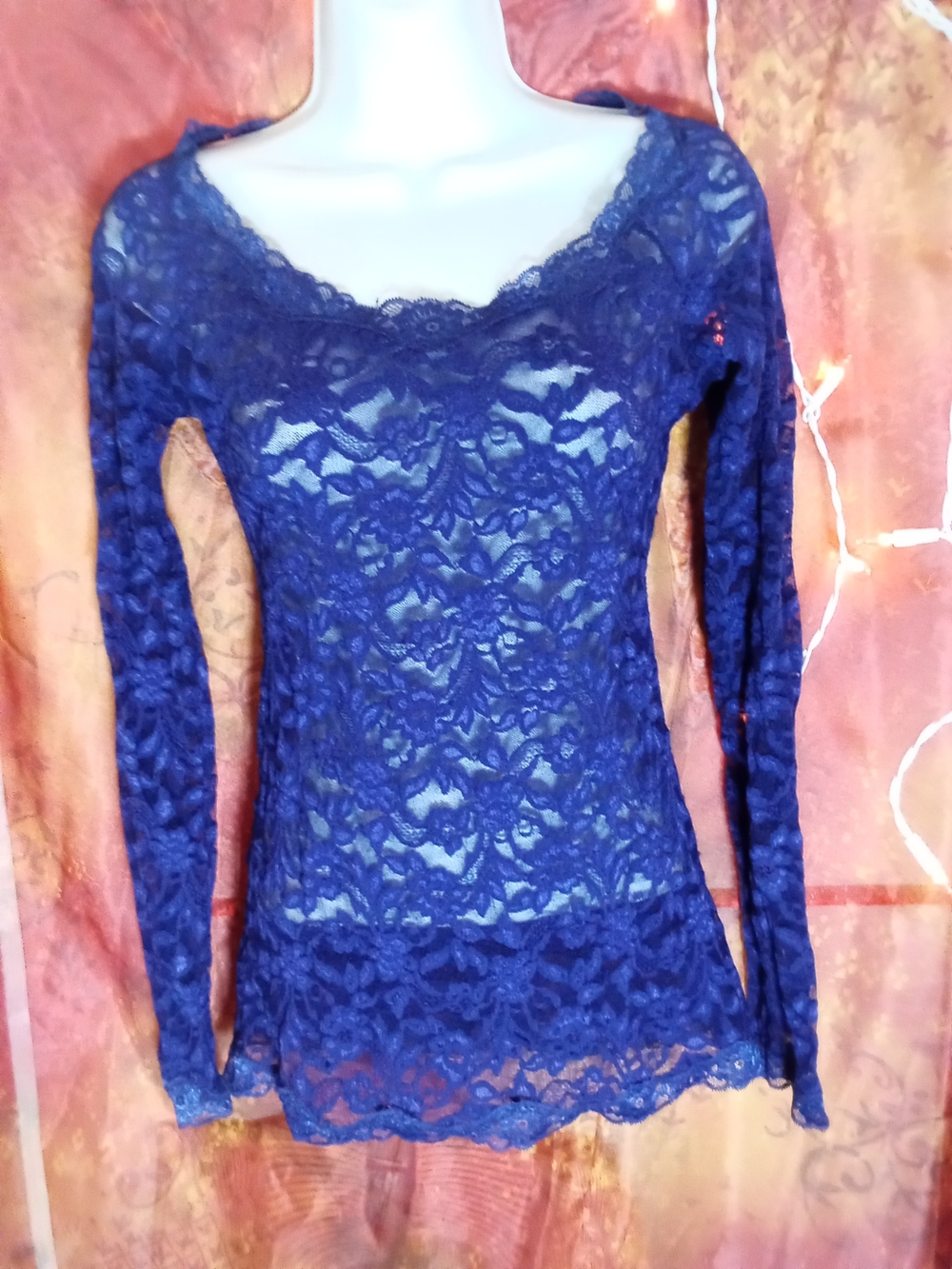 Moda International Navy Blue Sheer Lace Top - Picture 2 of 5